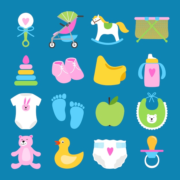 Vector set of toys, clothes and diapers