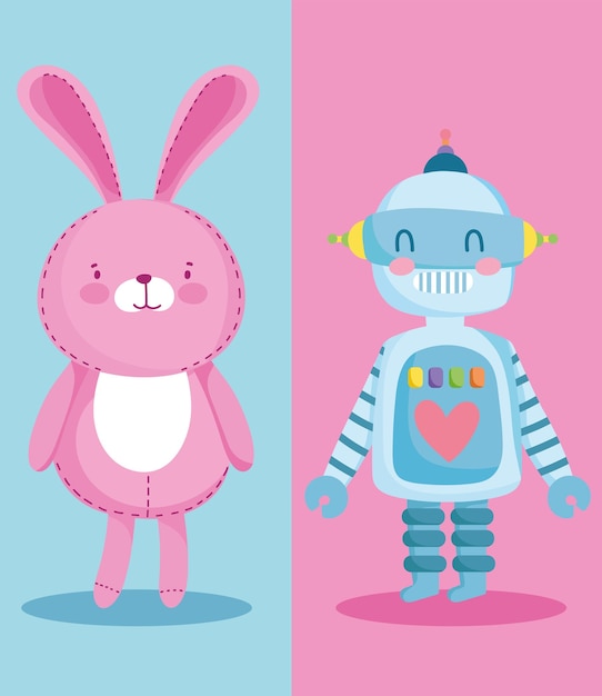 Set toys rabbit and robot