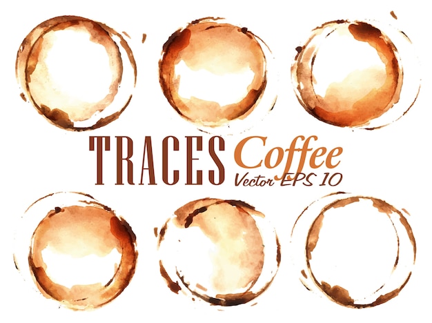 Vector set traces cup drawn pour coffee