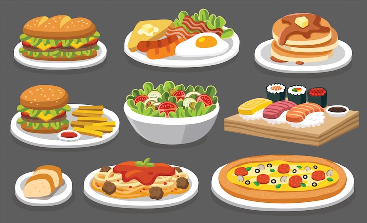Vector 伝統的な料理のセットです。美味しいものを食べましょう。メニューのロゴとラベルのアイコン。
