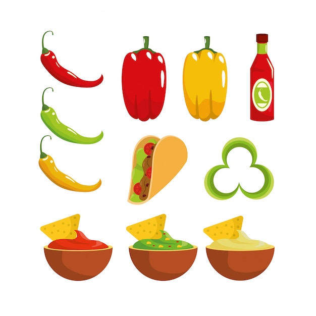 Set traditional mexican sauces and chile pepper