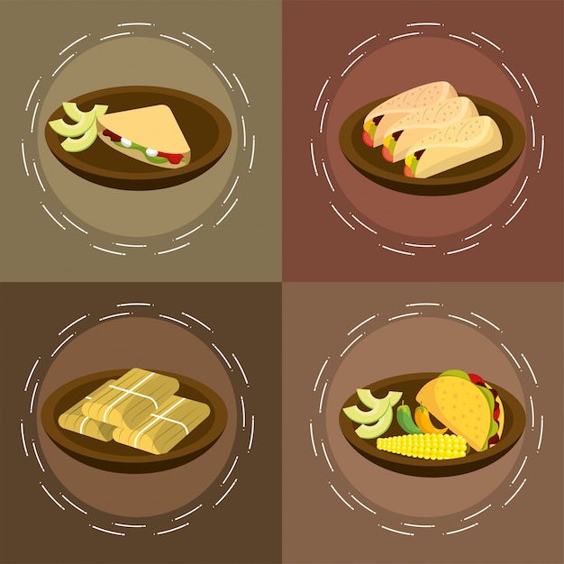 Vector set traditional spicy mexican food