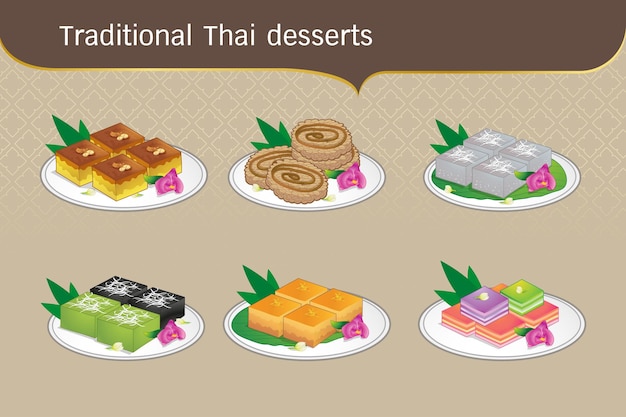 Set traditional thai desserts sweet food