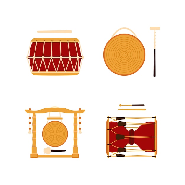 Vector set traditionele oude koreaanse muziekinstrumenten