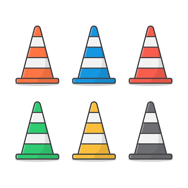 Vector set of traffic cone. road cone flat