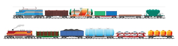 Vector set of train cargo wagons cisterns tanks cars