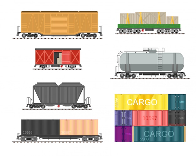 Vector set of train for delivery cargo.