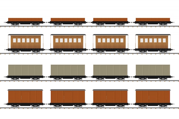 Vector set of train wagons illustration isolated on white background