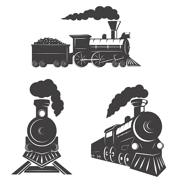 Vector set of trains icons  on white background.  elements for logo, label, emblem, sign, brand mark.