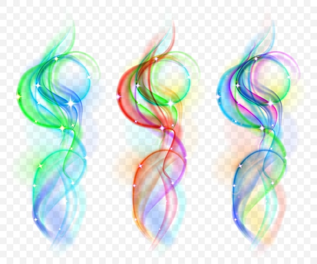 Vector set of translucent colored smokes with sparkles