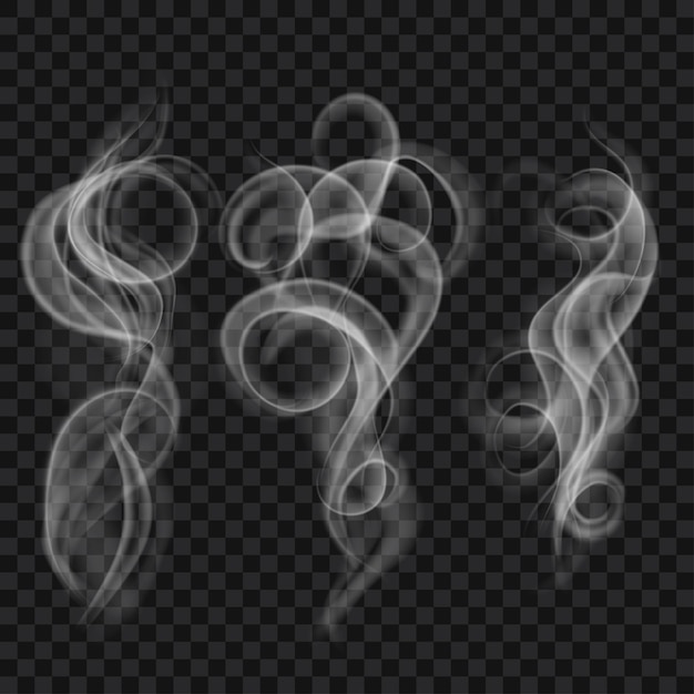 Vector set of translucent gray smoke.