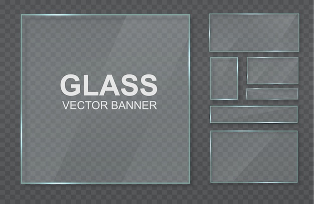 Set of transparent banners made of glass. glass frame.