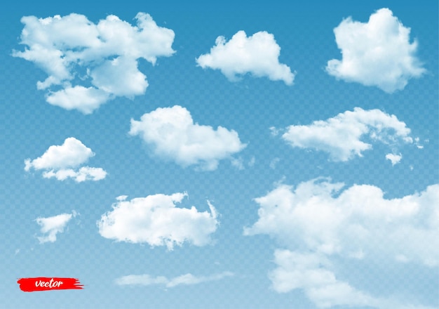 Set of transparent clouds d realistic vector illustration of clouds on transparent background