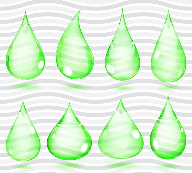 Set of transparent drops in green colors