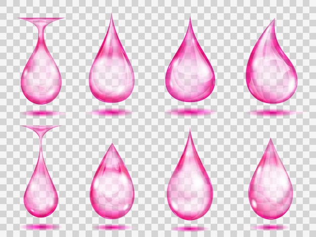 Set of transparent drops in pink colors