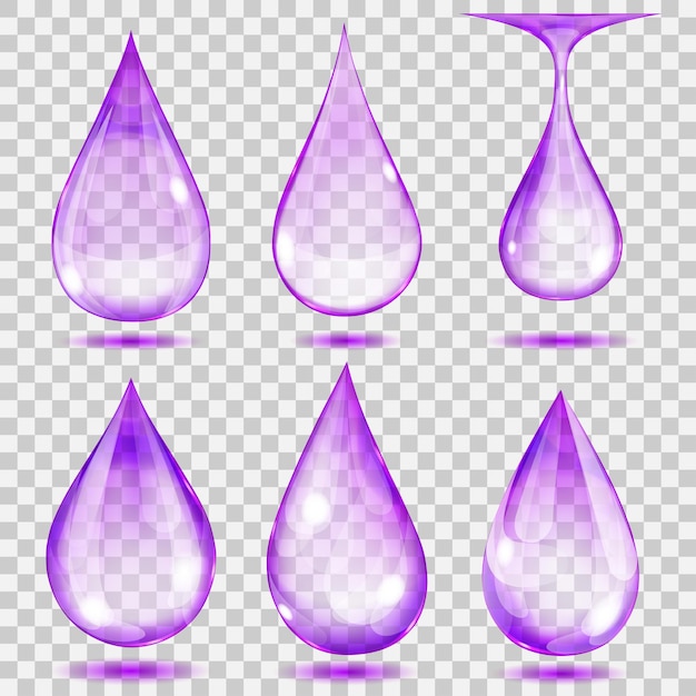 Vector set of transparent drops in violet colors can be used with any background