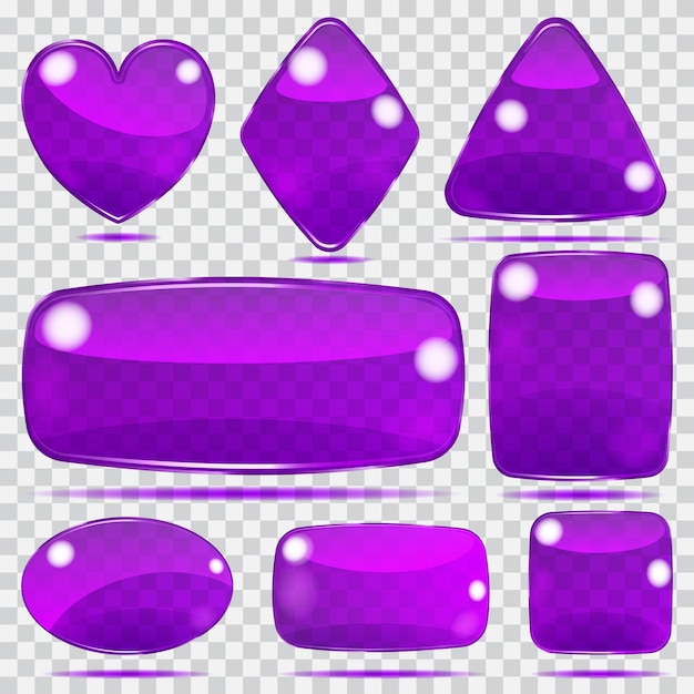 Set of transparent glass shapes in violet colors