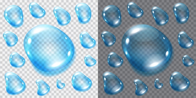 Set of transparent light blue drops for light or dark