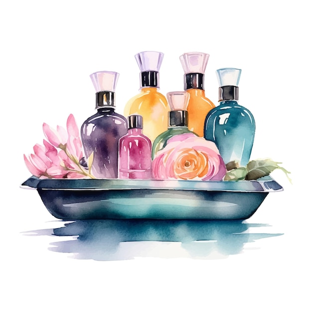 Set of transparent multi color glass floral perfume bottles