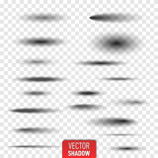 Vector set of transparent oval shadow with soft edges isolated.