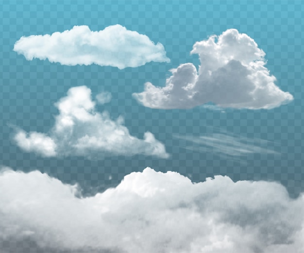 Set di nuvole realistiche trasparenti. può essere utilizzato come elemento decorativo o per creare uno sfondo.