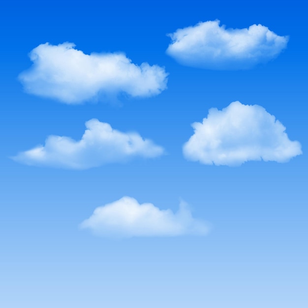 Set of transparent vector clouds, realistic cloud on blue sky