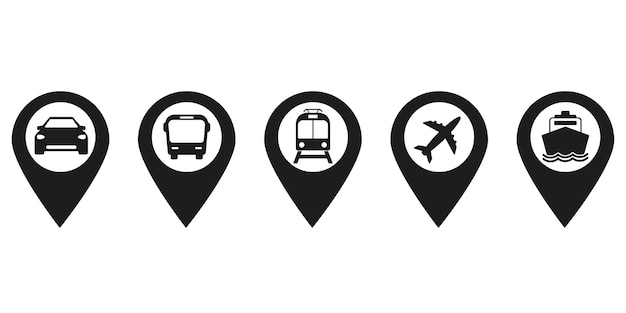 Set of transport signs - car, bus, train, plane, ship. Vector illustration eps10