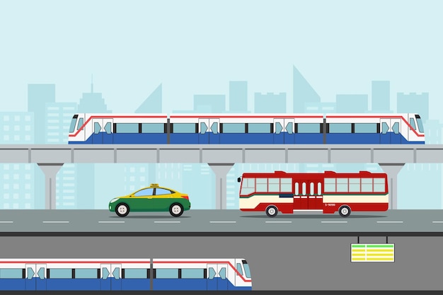 Vector set of transportation in the city road