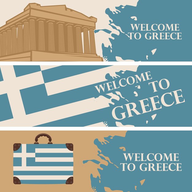 Vettore set di banner di viaggio sul tema della grecia