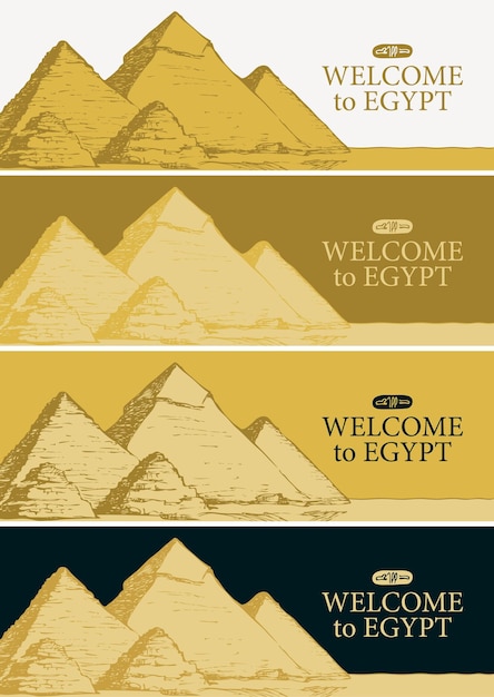 Vector set travel banners with pyramids of egypt