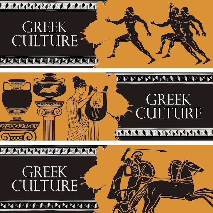 Vector set of travel cards on theme of ancient greece