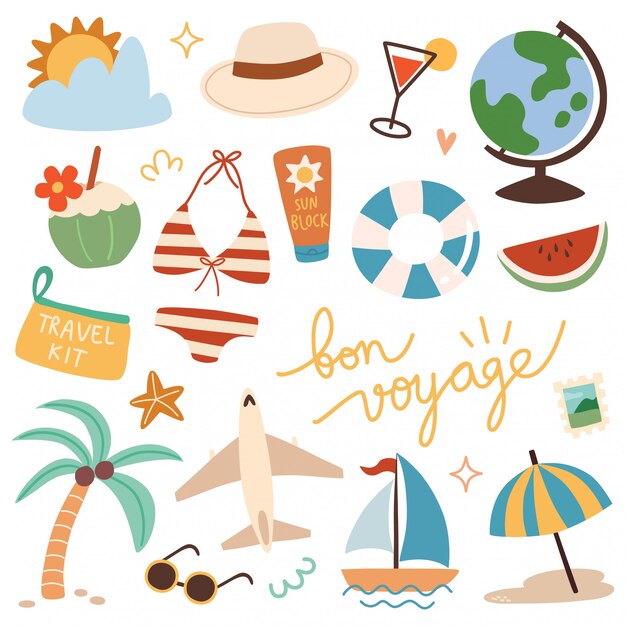 Vector set of travel doodle isolated on white