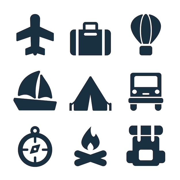 Vector set of travel icons with white background.