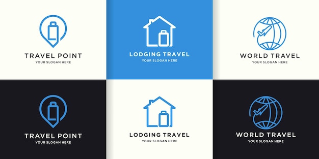 シンプルなラインの旅行ロゴデザインのセット