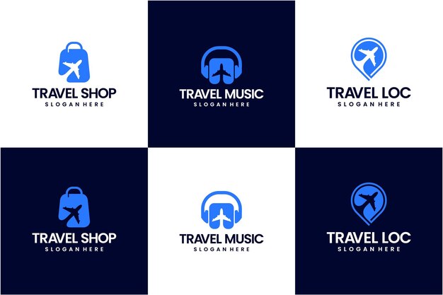 Vector set of travel music pin location and shop logo design inspiration