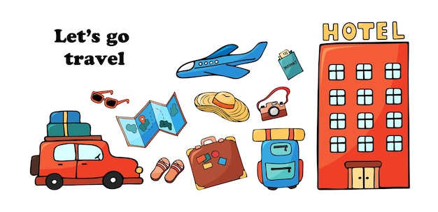 Set of travel stuff vector illustration