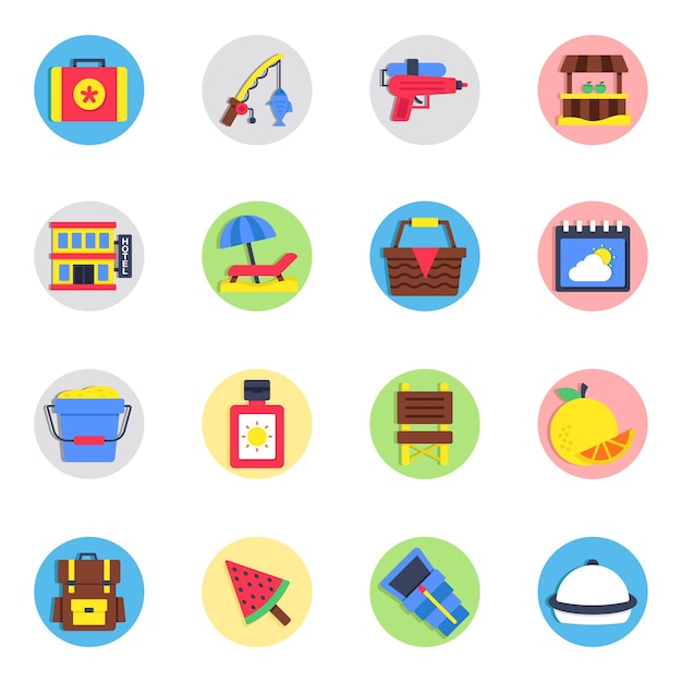 set of travel and summer flat icons