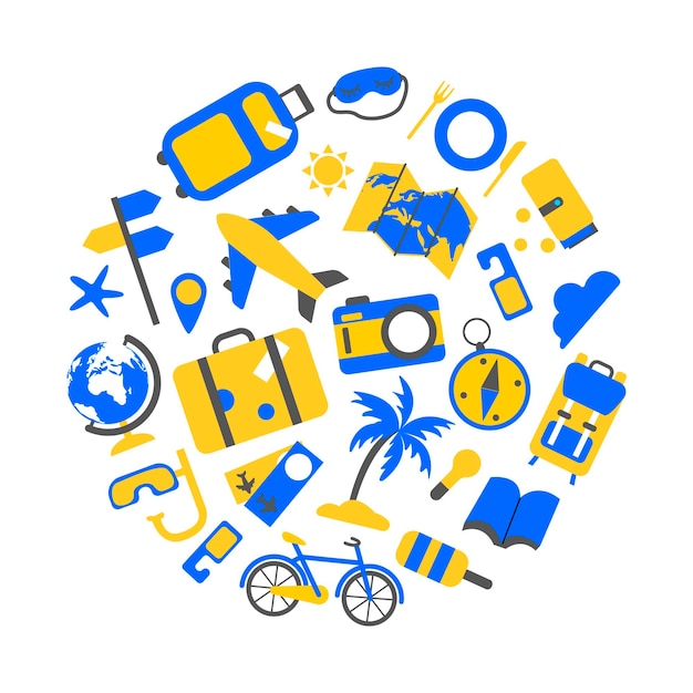 set of travel summer vacation elements travel element drawn in flat style
