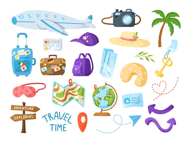 Vector set of traveling cartoon bundle illustration