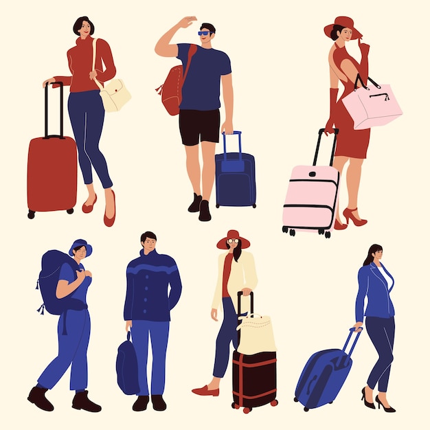 Set of travelling people with modern cartoon style