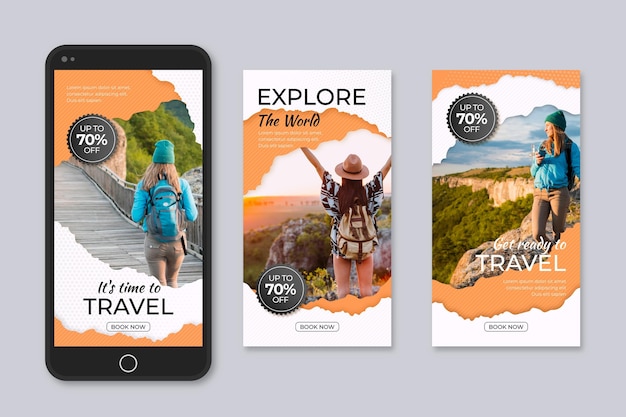 Vector set of travelling sales social media stories