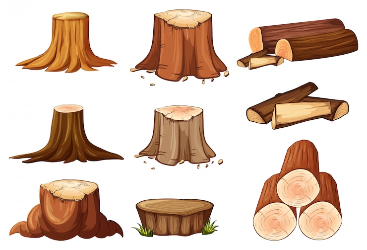 Vector a set of tree stump and timber