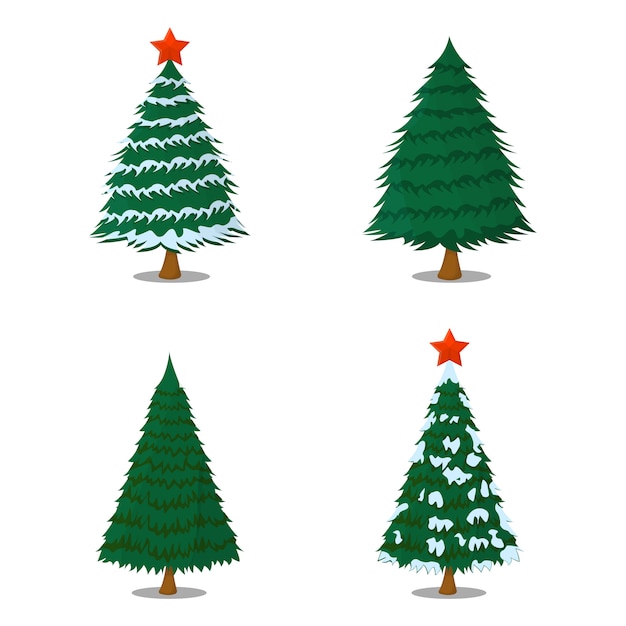 Insieme dell'icona isolata dell'albero di natale. stile cartone animato. illustrazione vettoriale per il giorno di natale