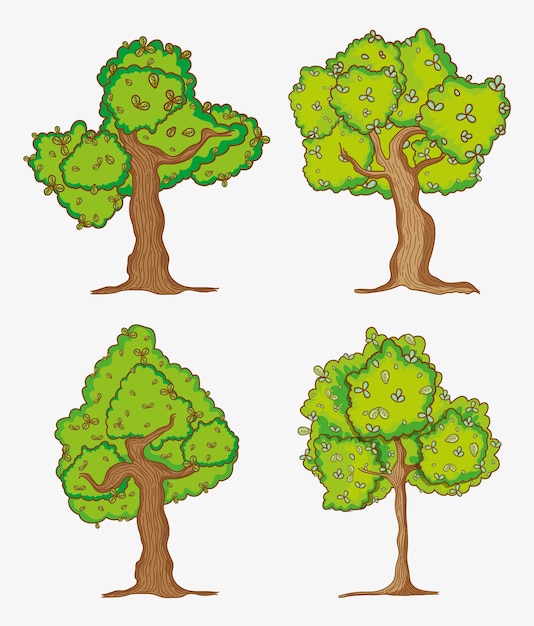 Set di cartoni animati di alberi