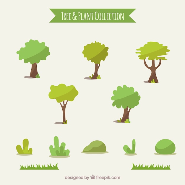 Vector set of trees and shrubs