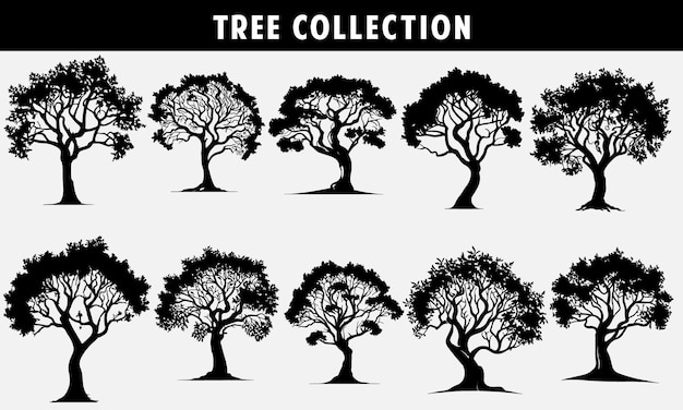 set of trees silhouettes vector black