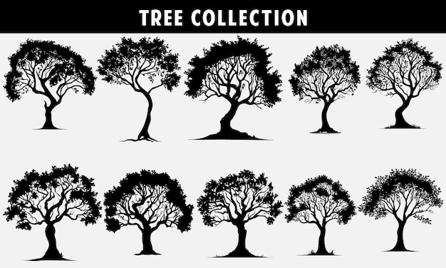 set of trees silhouettes vector black