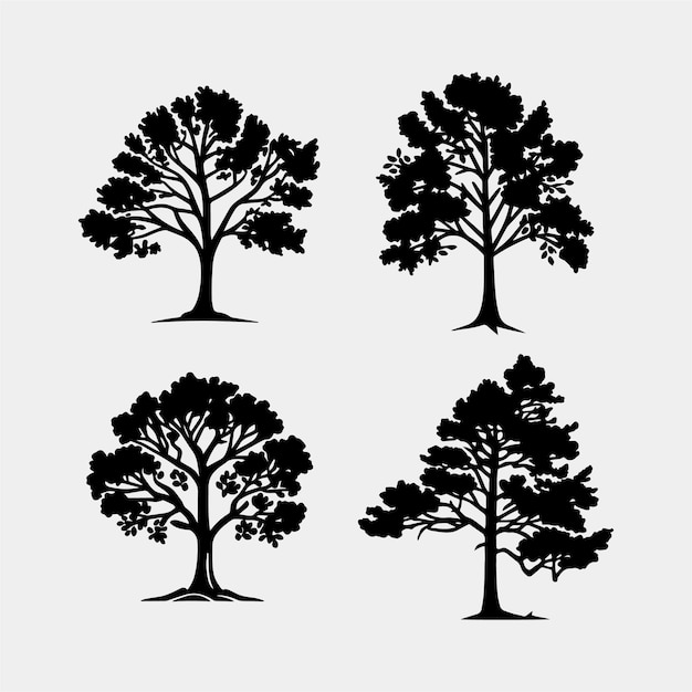 set of trees silhouettes vector