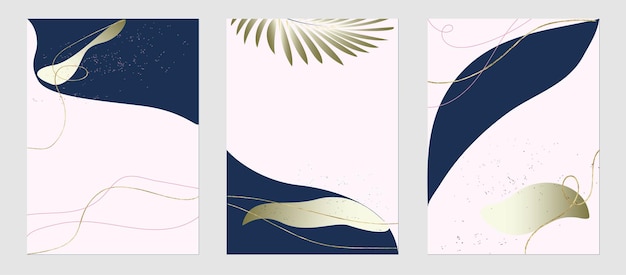 Set trending sjablonen abstracte vormen en botanische elementen gouden lijn planten minimalisme