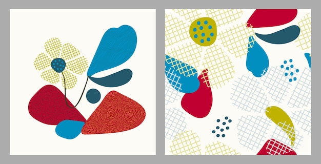 Vettore set di modelli di tendenza forme astratte elementi minimalismo disegnato a mano cartellone vettoriale